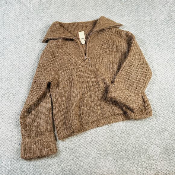H&M Luxury Beige Brown Alpaca Blend Mohair Quarterzip Collar Long Sleeve Sweater - Picture 1 of 7